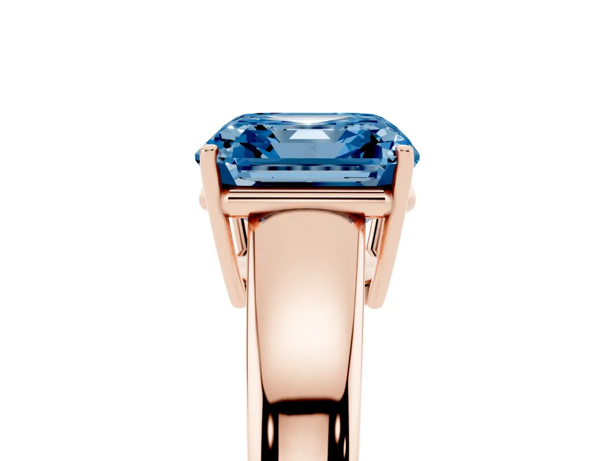 Fancy Blue Asscher Cut Solitaire Diamond Ring with Tapered Band and Four-Prong Setting Rose gold