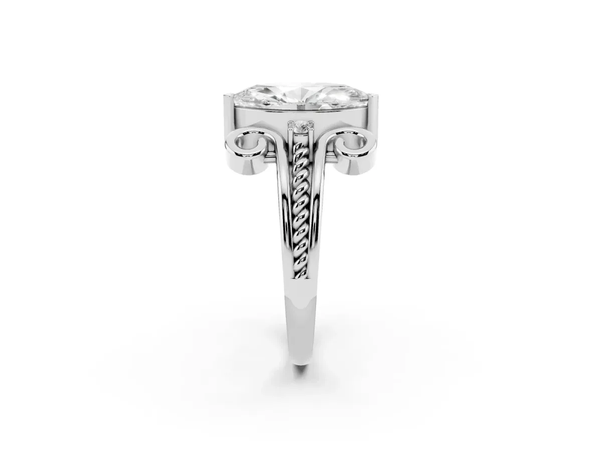 Marquise Cut Solitaire Twisted Band Scroll Prong Ring White gold