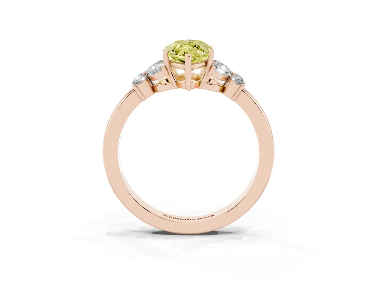 Fancy Yellow Marquise Cut Cut Solitaire Floral Diamond Ring with Four-Prong Setting Rose gold
