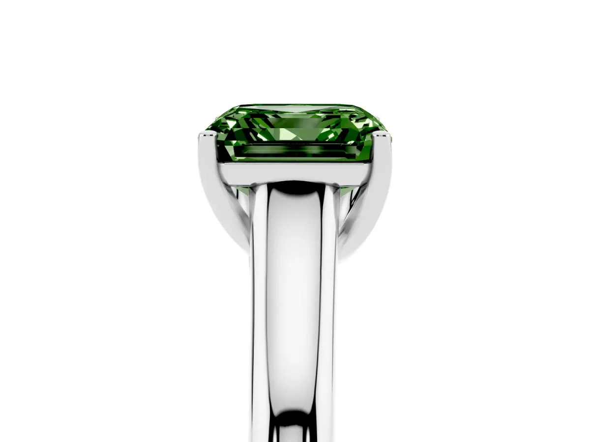 Fancy Green Asscher Cut Solitaire Engagement Ring with Tapered Band and Four-Prong Setting Silver