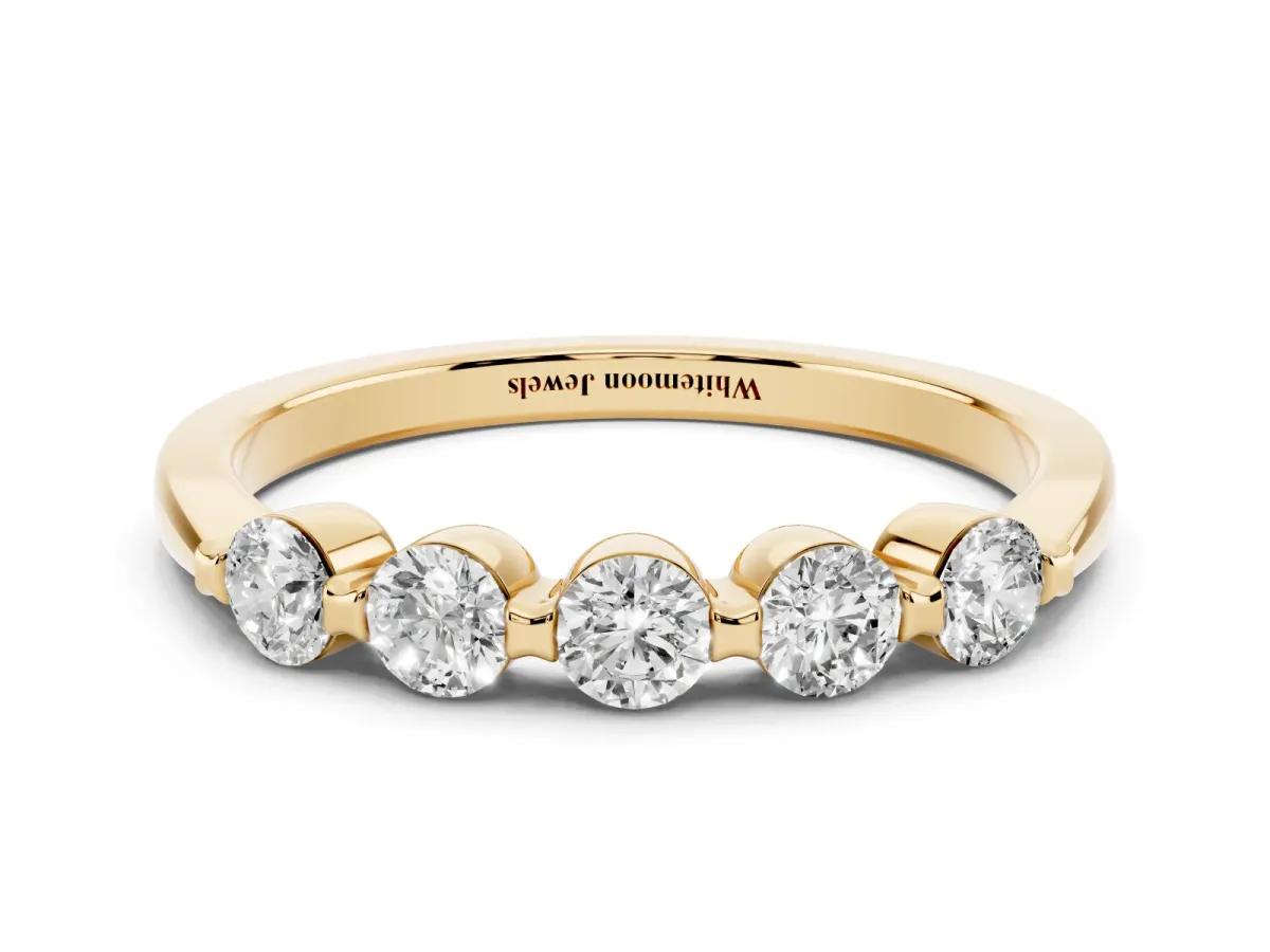 Five-Stone Round Cut Diamond Prong-Set Half Eternity Band Yellow gold