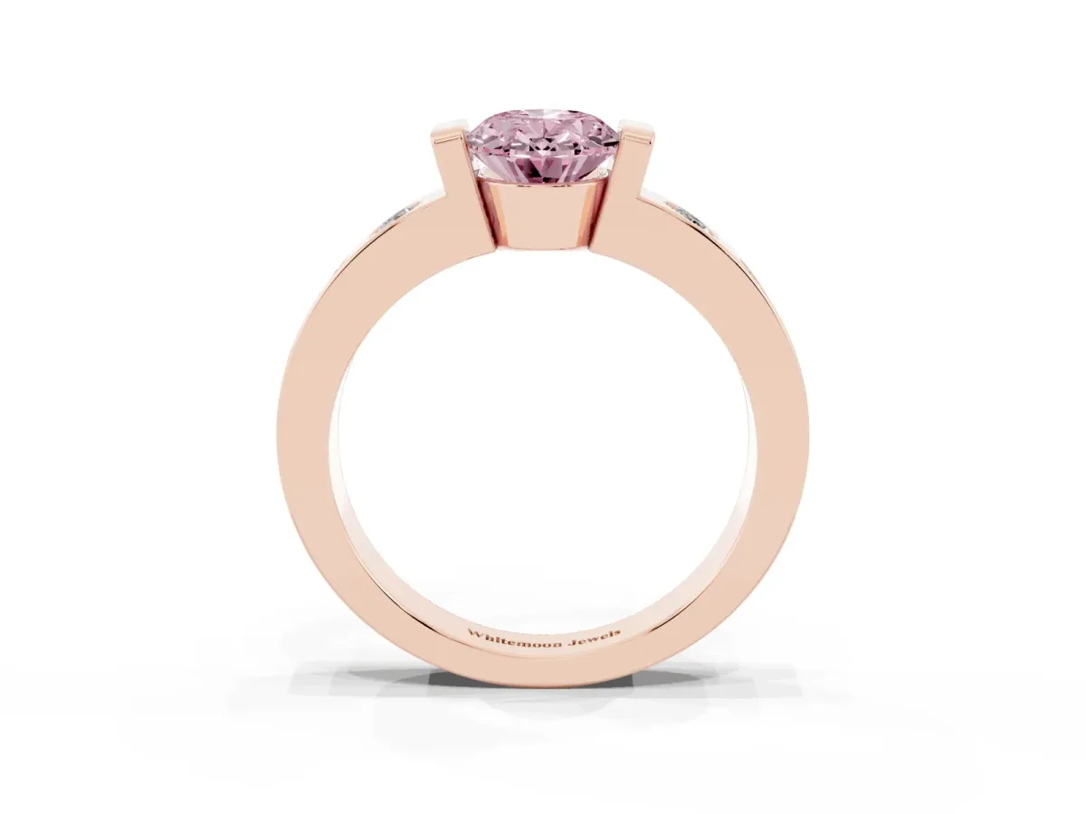Fancy Pink Oval Cut Brilliant Channel-Set Diamond Ring with Bezel Prong Setting Rose gold