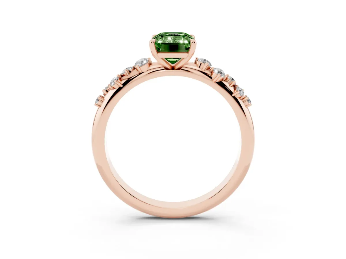 Fancy Green Emerald Cut Diamond Cluster Prong-Set Solitaire Ring Rose gold