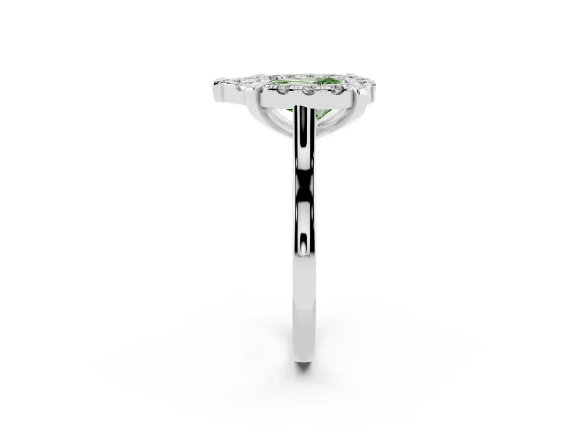 Fancy Green Pear Cut Diamond Cluster Halo Solitaire with Four-Prong Setting Platinum
