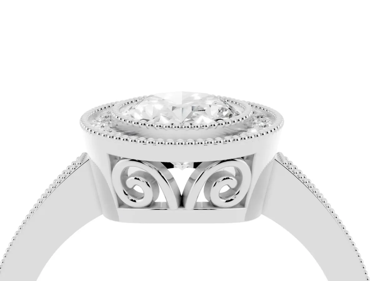 Oval Cut Cut Halo Diamond Ring with Pavé Band and Milgrain Prong Setting Platinum