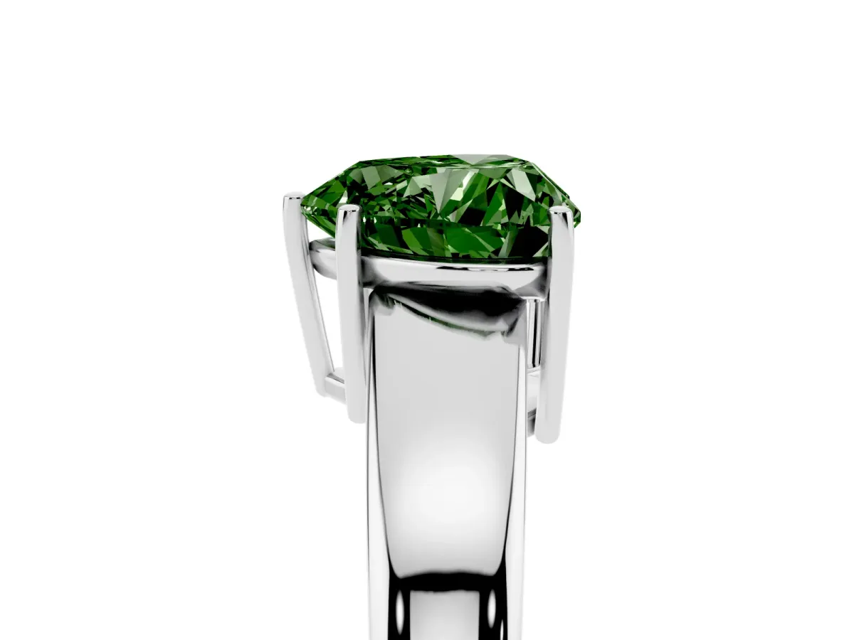 Fancy Green Heart Cut Solitaire Diamond Ring with Tapered Band and Four-Prong Setting Platinum
