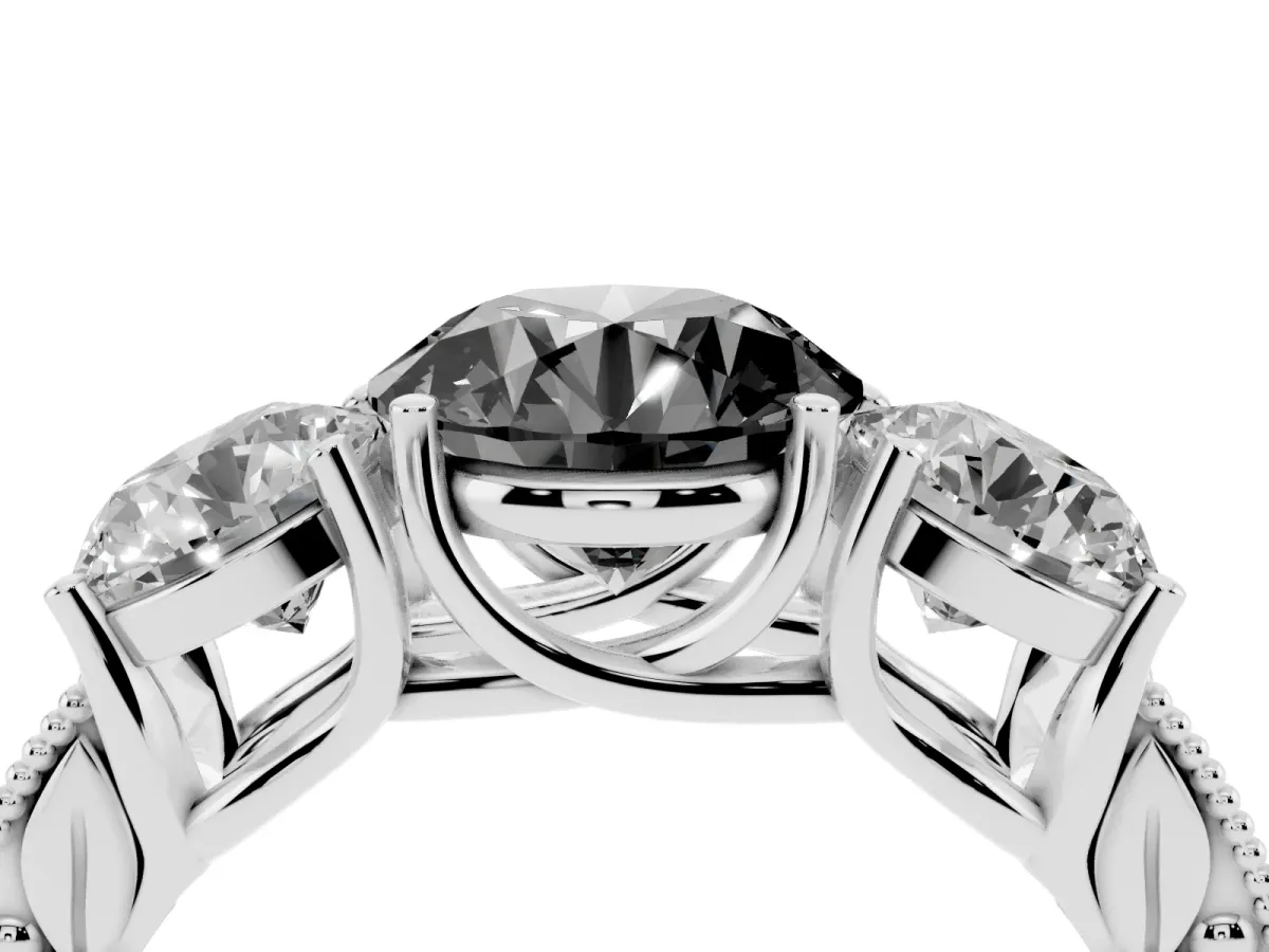 Fancy Black Three-Stone Round Cut Cut Milgrain Pavé Engagement Ring Silver
