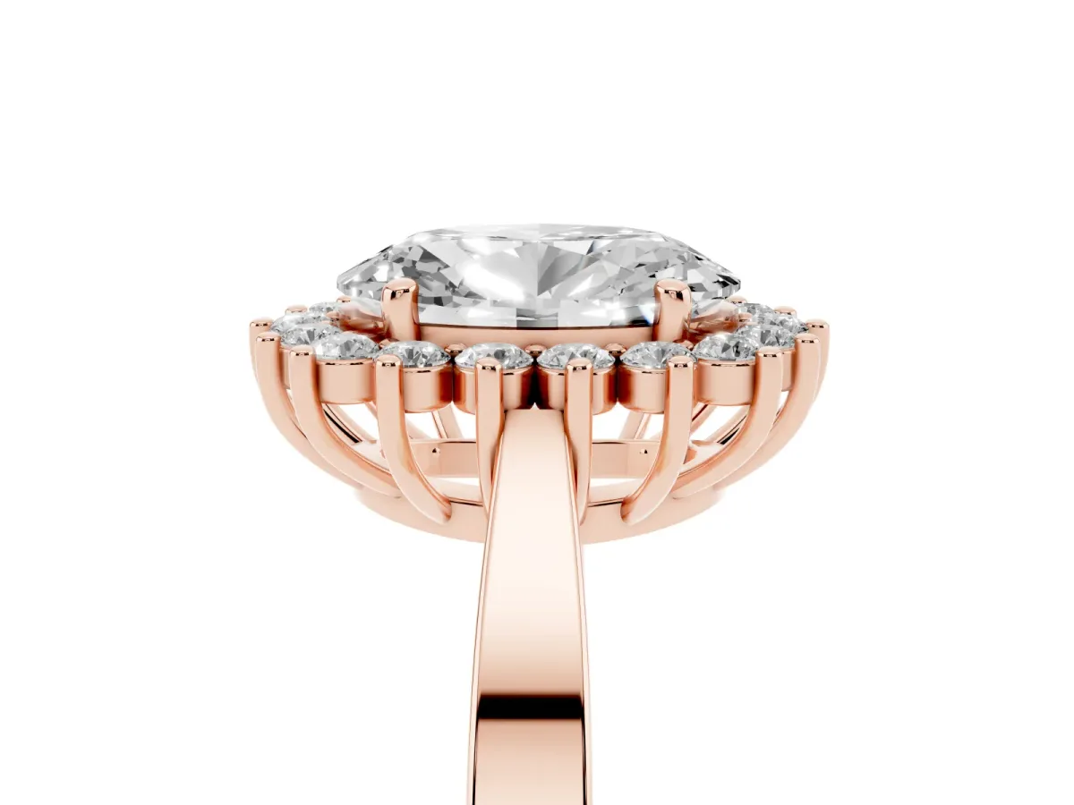 Oval Cut Cut Diamond Halo Ring with Round Brilliant Halo and Solitaire Band Rose gold