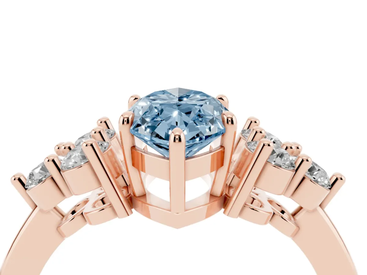 Fancy Blue Marquise Cut Brilliant Diamond Cluster Accent Solitaire Ring with Prong Setting Rose gold