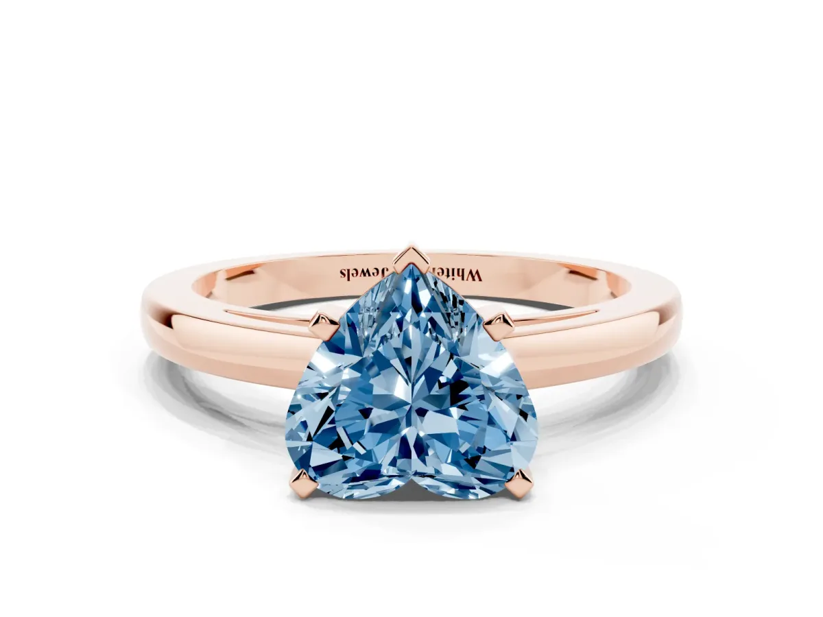 Fancy Blue Heart Cut Solitaire Diamond Engagement Ring with Four-Prong Setting on a Classic Band Rose gold