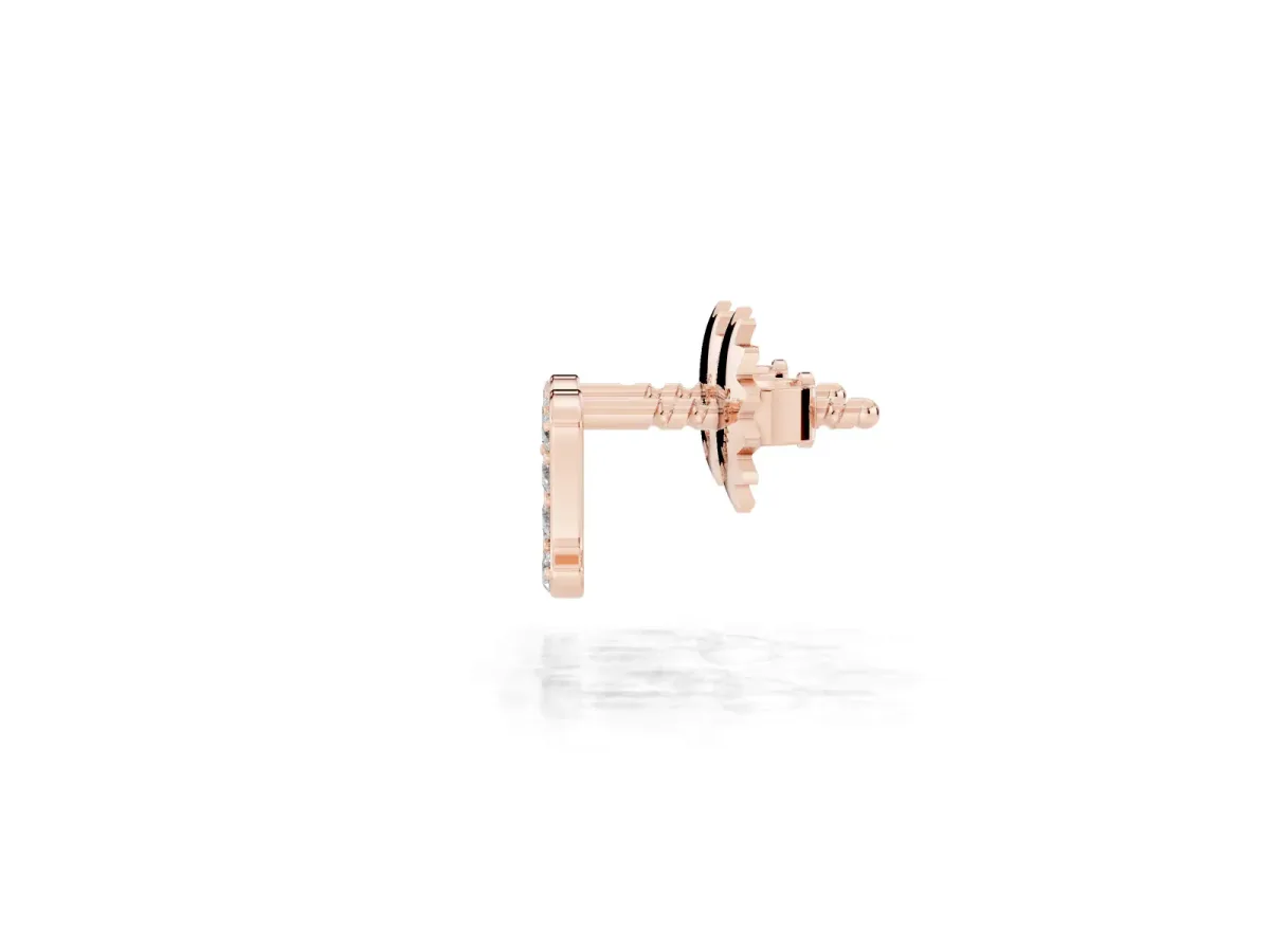 Round Diamond Initial A Stud Earrings Rose gold