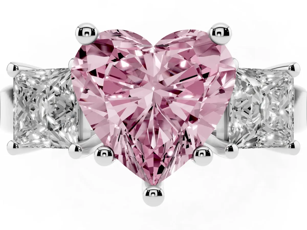 Fancy Pink Three-Stone Heart Cut Cut Solitaire Ring with Prong Setting Silver