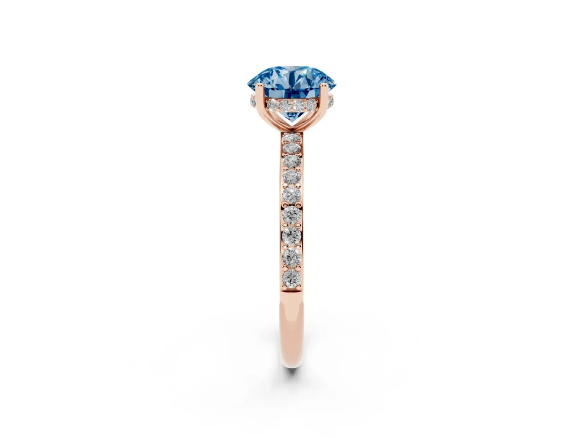 Fancy Blue Round Cut Cut Diamond Pavé Band Ring with Four-Prong Setting Rose gold
