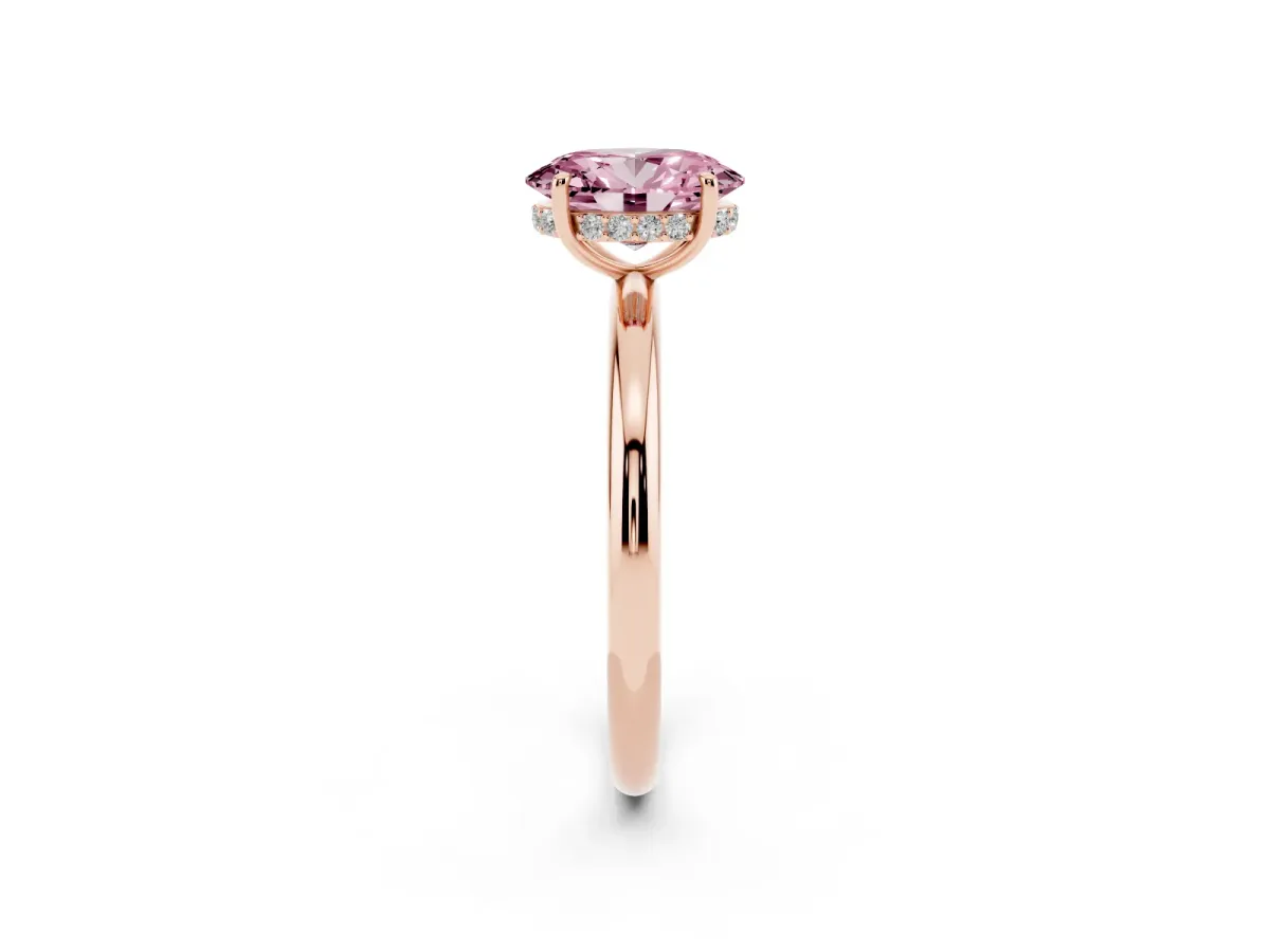 Fancy Pink Oval Cut Diamond Solitaire Ring with Thin Band and Four-Prong Setting Rose gold