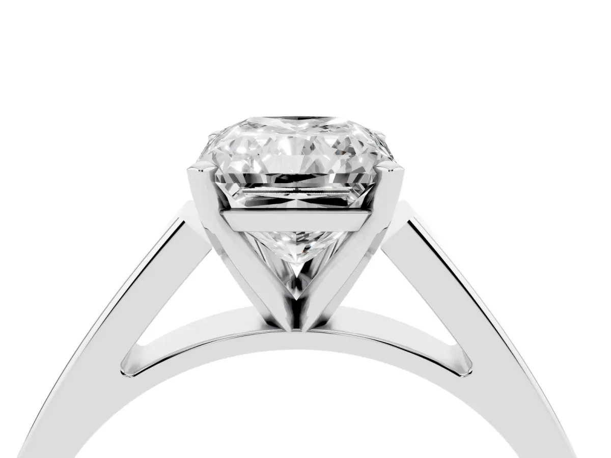Radiant Cut Solitaire Engagement Ring with Four-Prong Setting and Tapered Band Silver