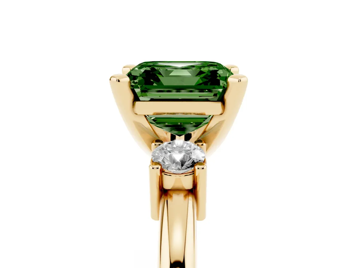Fancy Green Three-Stone Asscher Cut Cut Diamond Solitaire with Prong Setting and Classic Band Yellow gold