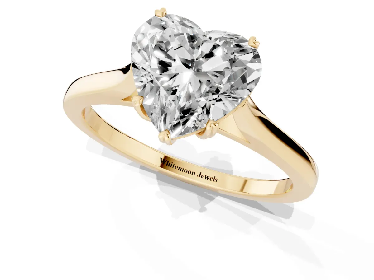 Heart Cut Solitaire Heart Prong Engagement Ring with Tapered Band Yellow gold
