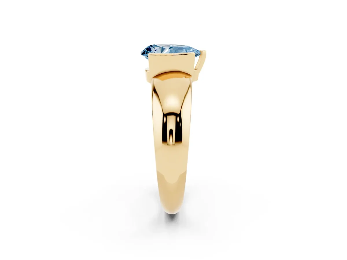 Fancy Blue Pear Cut Solitaire Tension Set Diamond Ring with Wide Band Yellow gold