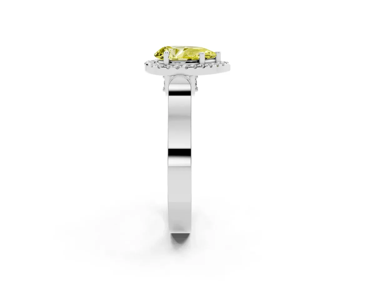 Fancy Yellow Pear Cut Halo Pave Split Shank Prong Setting Ring Silver