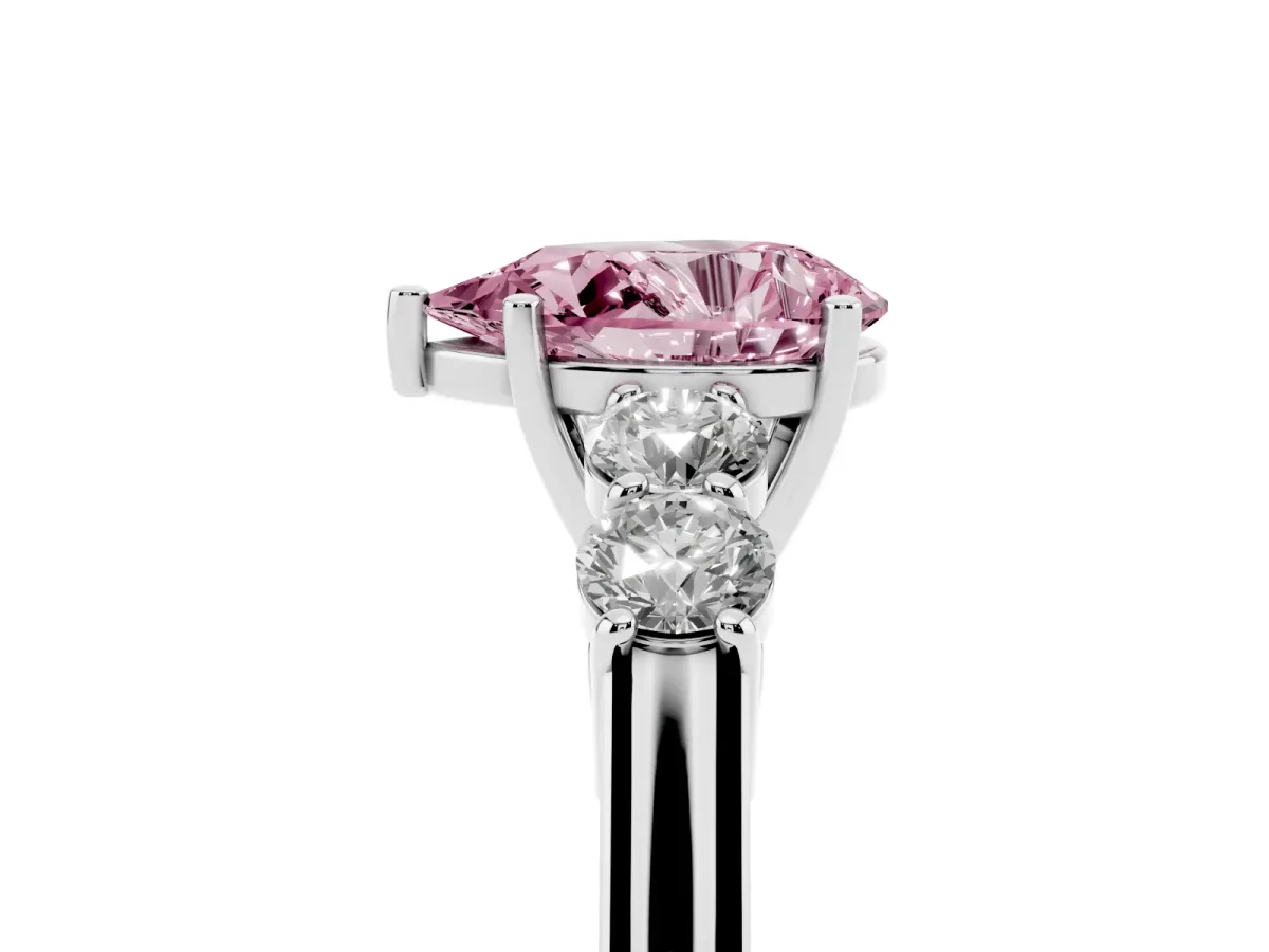 Fancy Pink Pear Cut Cut Diamond Five-Stone Prong Set White Gold Ring Silver