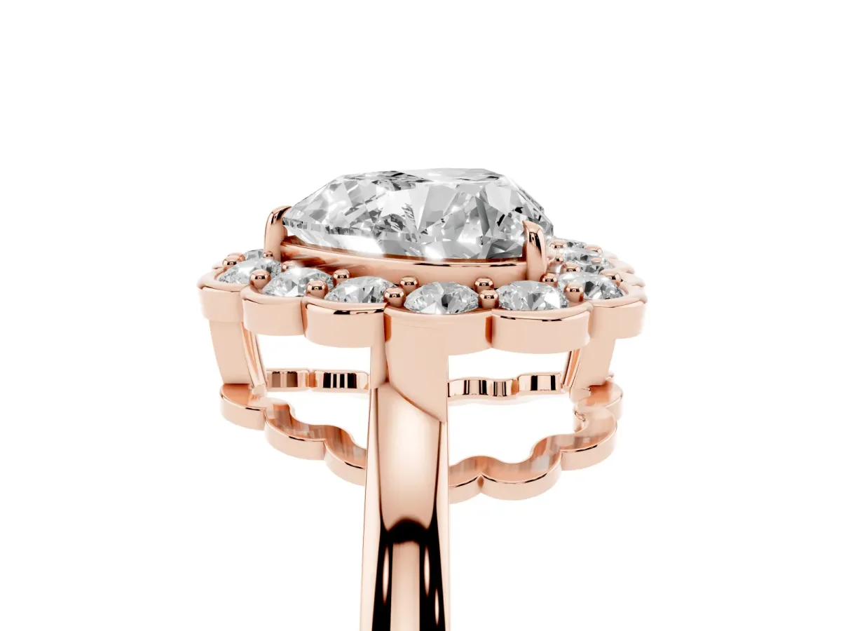 Heart Cut Halo Cluster Diamond Engagement Ring with Solitaire Band and Prong Setting Rose gold