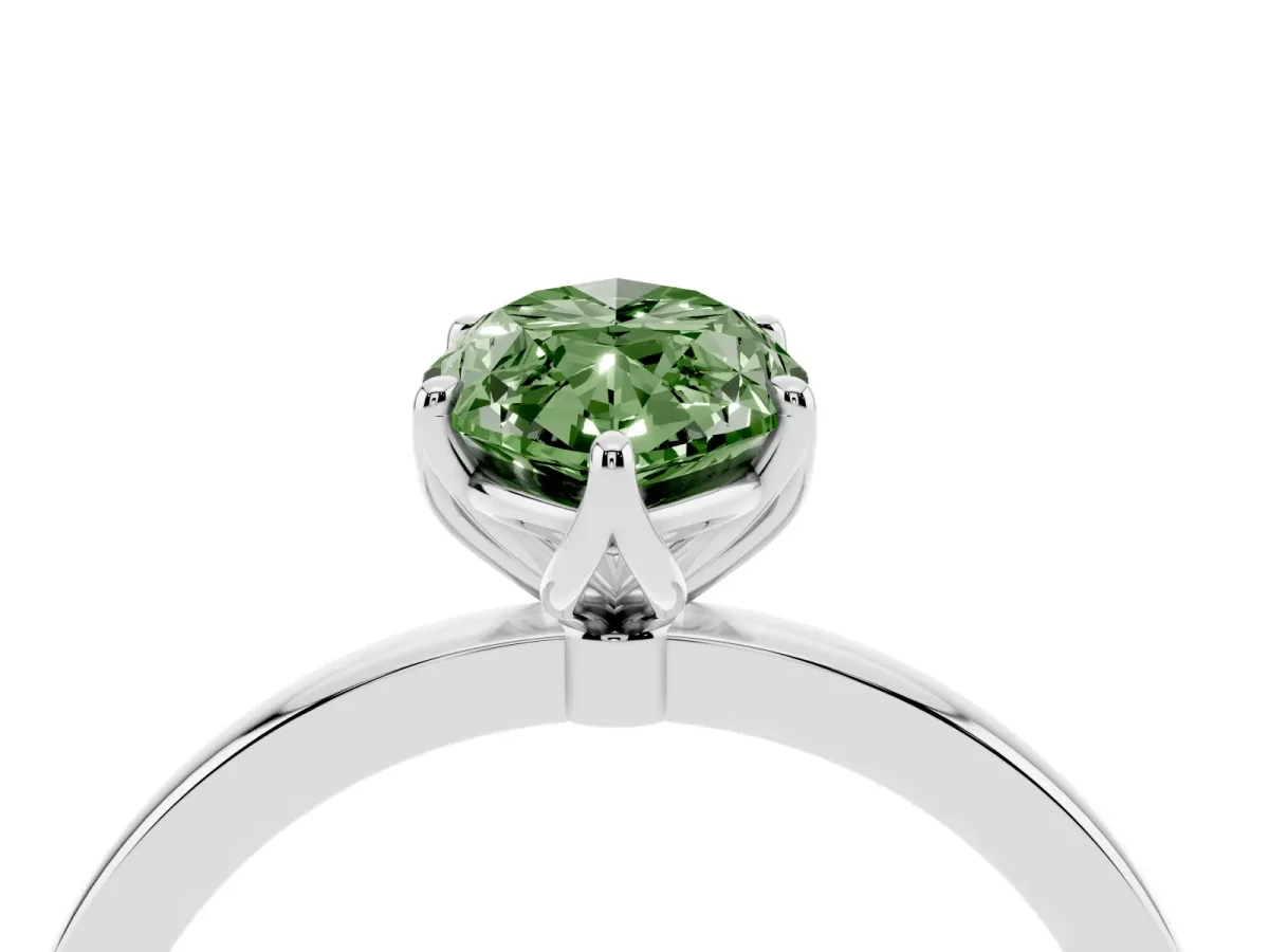 Fancy Green Marquise Cut Diamond Solitaire Ring with Thin Band and Prong Setting Silver