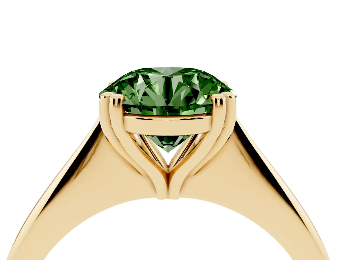 Fancy Green Round Cut Solitaire Diamond Ring with Six-Prong Setting and Classic Band Yellow gold