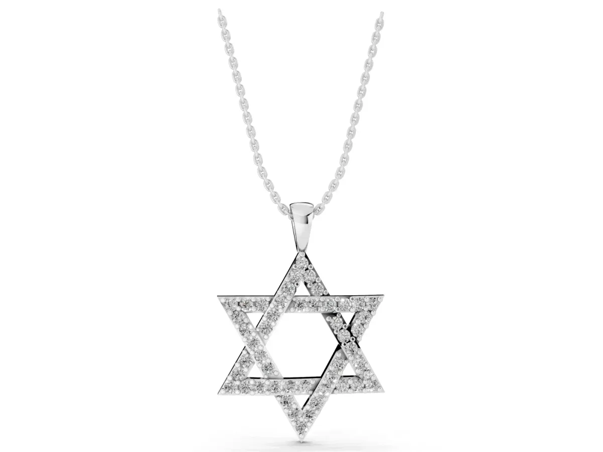 Pavé Round Diamond Star Pendant with Four-Prong Setting Silver