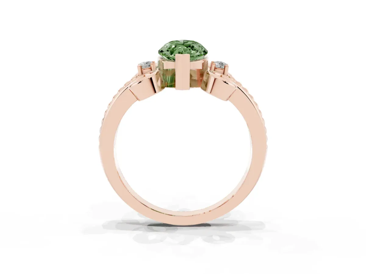 Fancy Green Marquise Cut Solitaire Twisted Band Scroll Prong Ring Rose gold
