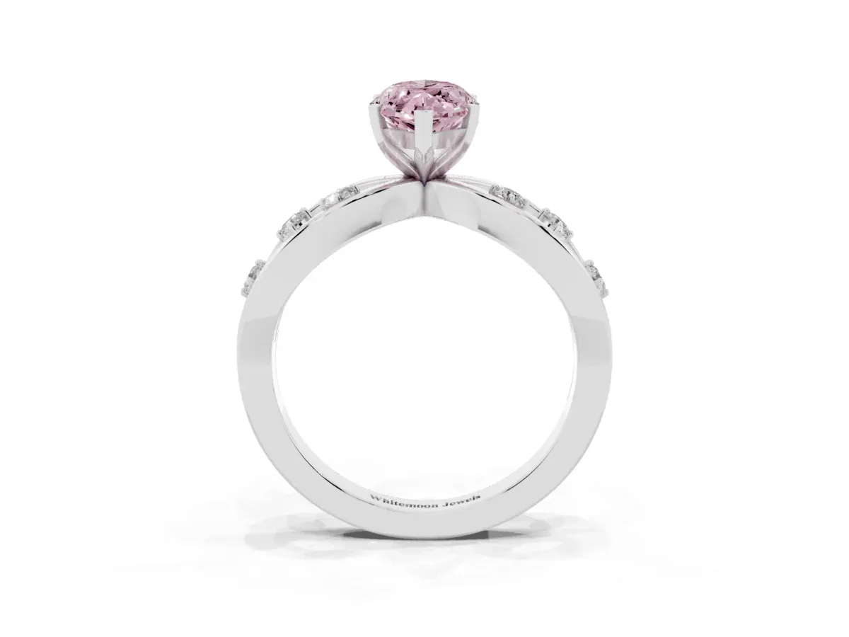 Fancy Pink Marquise Cut Cut Solitaire Diamond with Side Stones on Criss-Cross Band and Four-Prong Setting Platinum