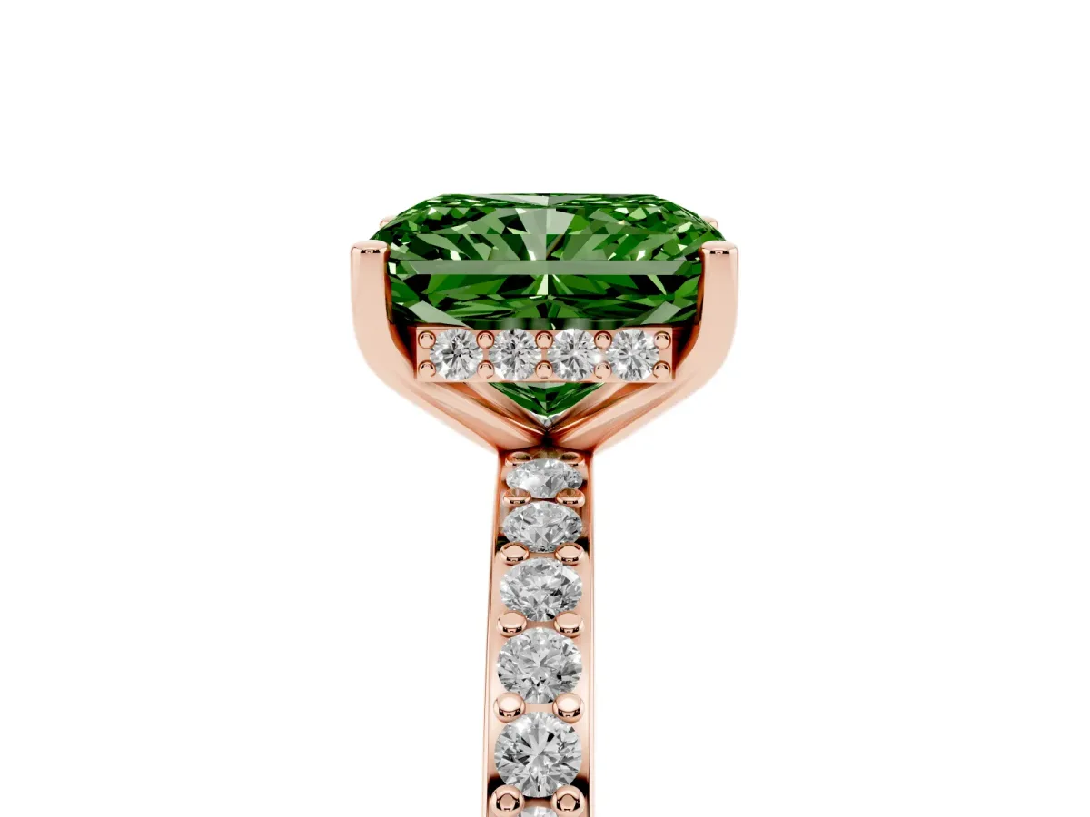 Fancy Green Radiant Cut Cut Diamond Pavé Band Ring with Four-Prong Setting Rose gold
