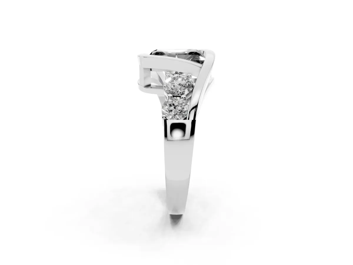 Fancy Black Bezel Set Radiant Cut Diamond Bypass Ring with Round Accents Silver