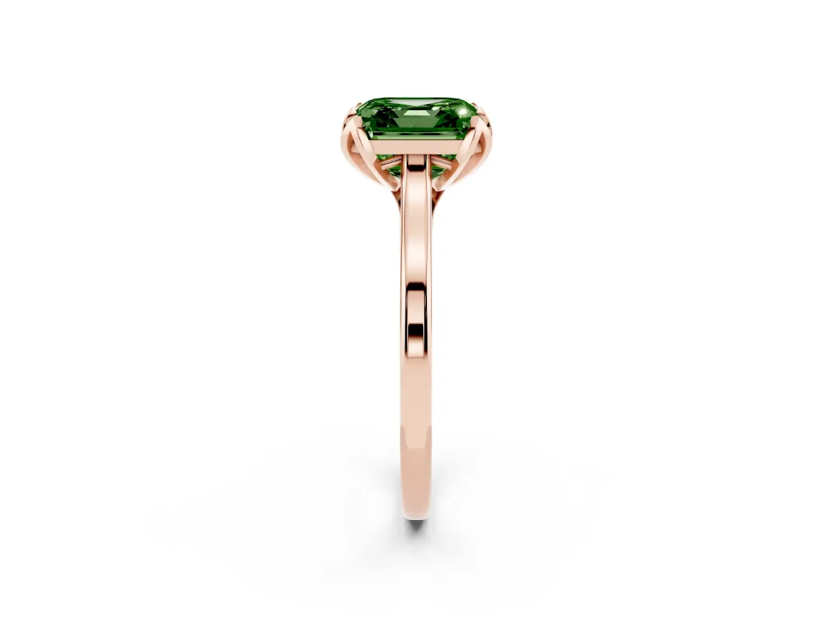 Fancy Green Asscher Cut Diamond Solitaire Ring with Flower Prong Setting and Classic Band Rose gold