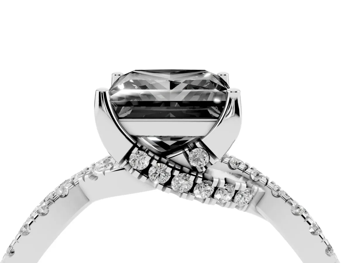 Fancy Black Princess Cut Solitaire Twist Pave Diamond Engagement Ring with Prong Setting Silver