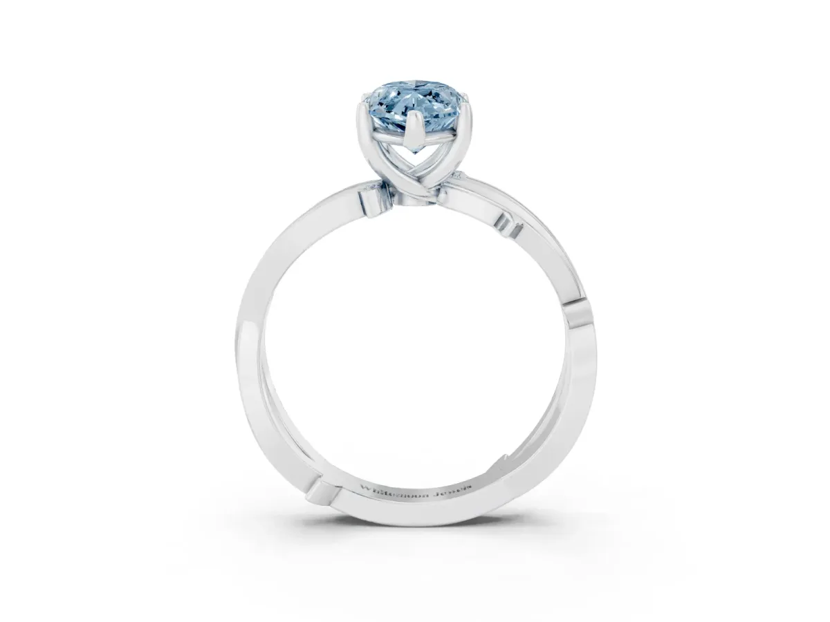 Fancy Blue Marquise Cut Solitaire Twist Band with Pavé Accents and Four-Prong Setting Silver