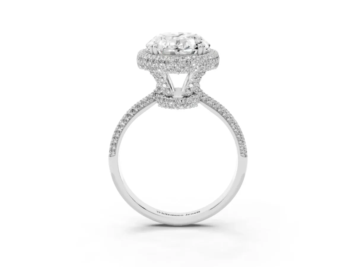 Oval Diamond Halo Ring with Round Diamond Accents Silver