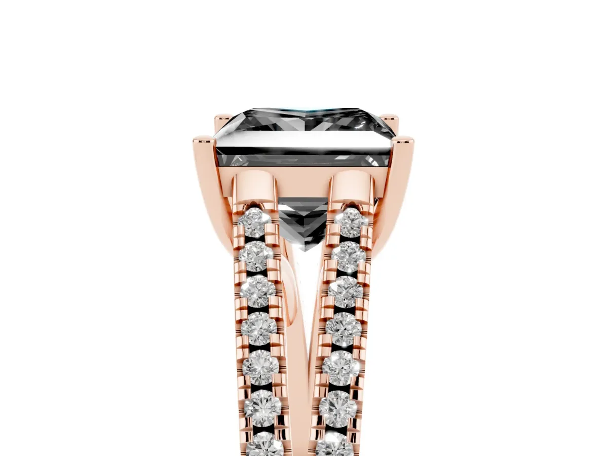 Fancy Black Princess Cut Diamond Solitaire Engagement Ring with Split Shank Pavé Band Rose gold
