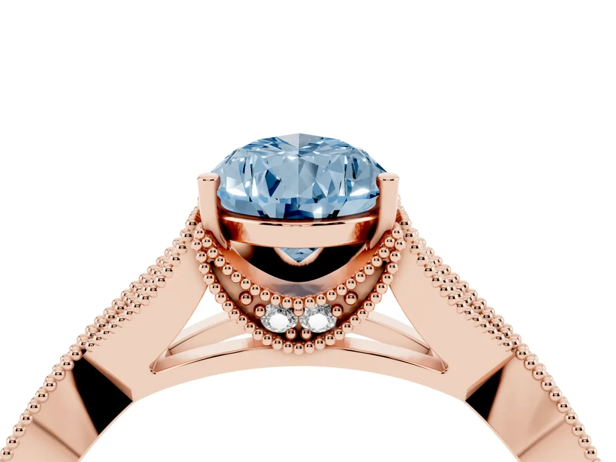 Fancy Blue Pear Cut Cut Diamond Twisted Band with Milgrain Pave Setting and Four-Prong Setting Rose gold