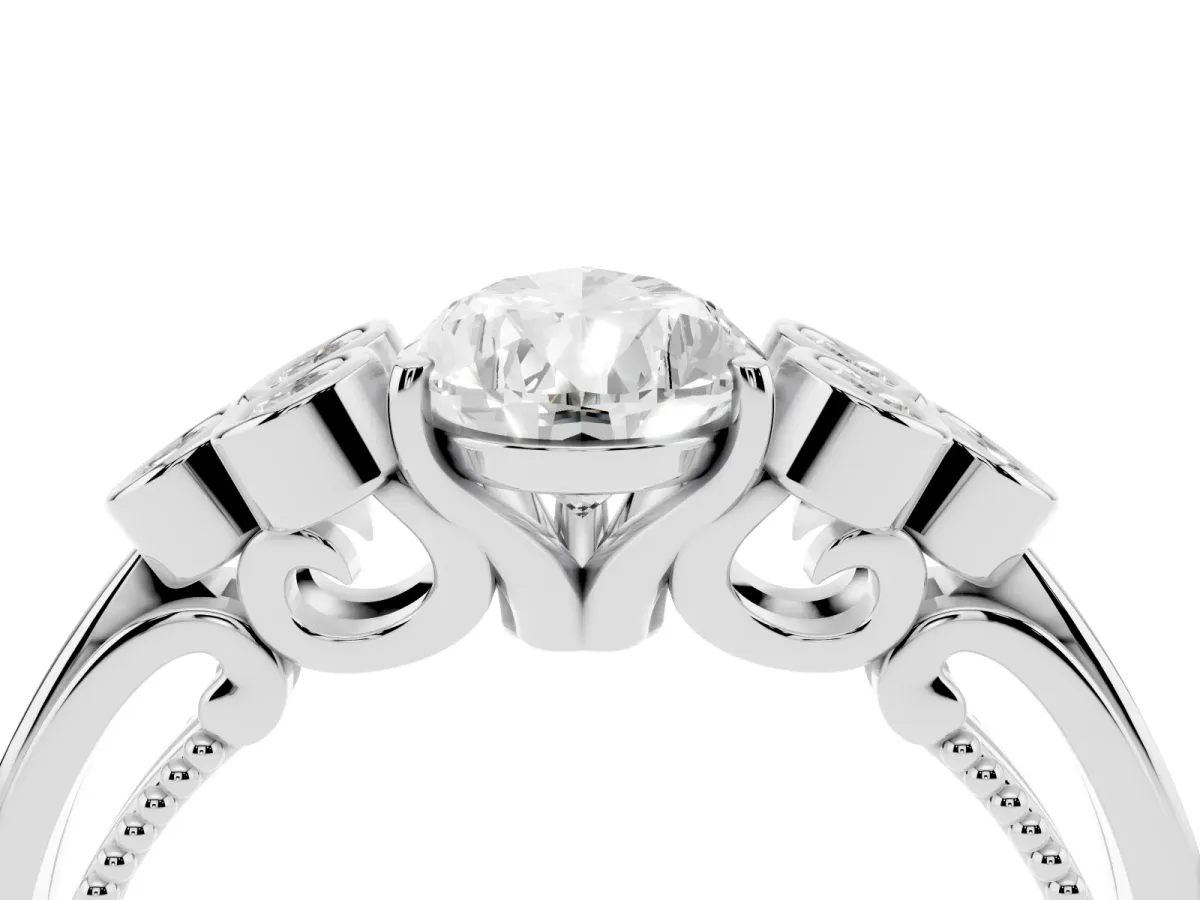 Pear Cut Cut Diamond Engagement Ring with Bezel Set Round Side Stones and Prong Setting Silver