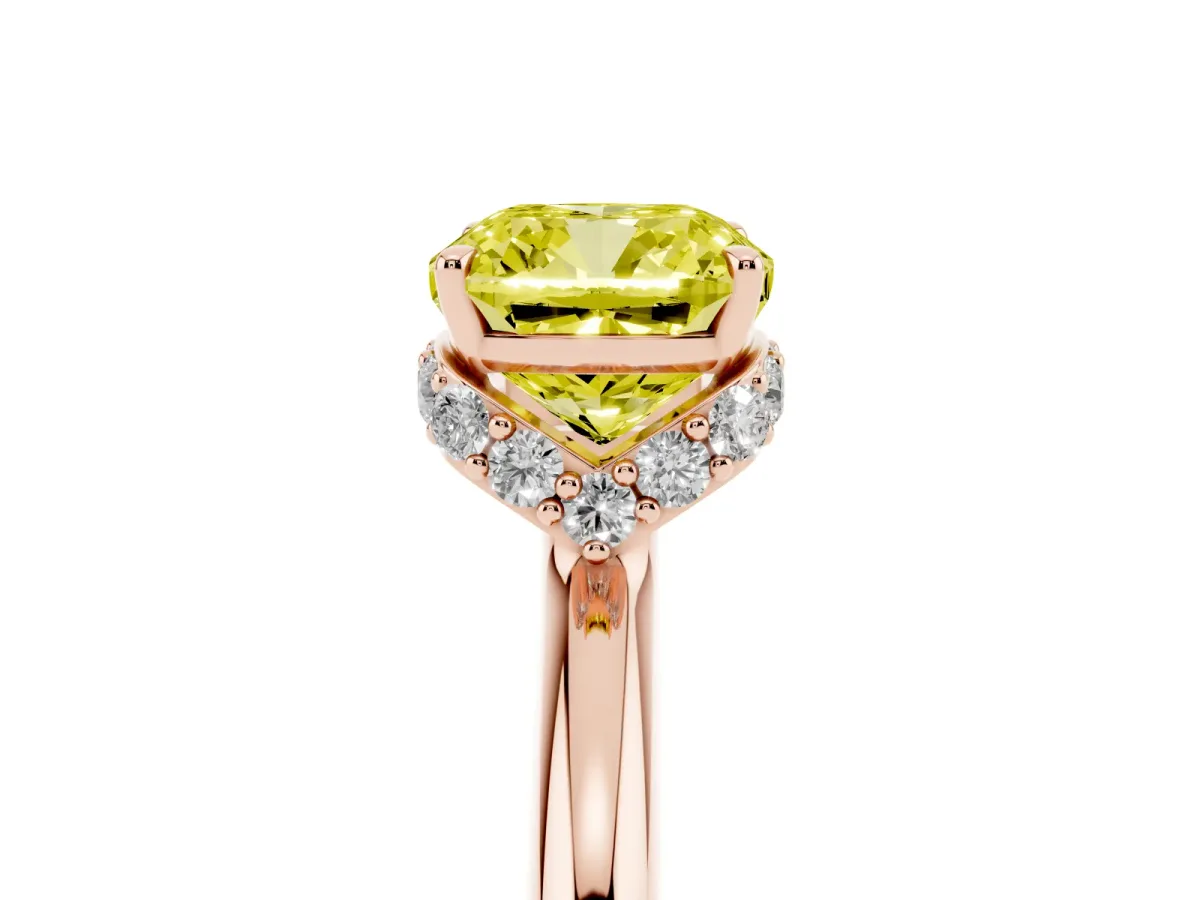 Fancy Yellow Cushion Cut Brilliant Solitaire Engagement Ring with Six-Prong Setting and Classic Band Rose gold
