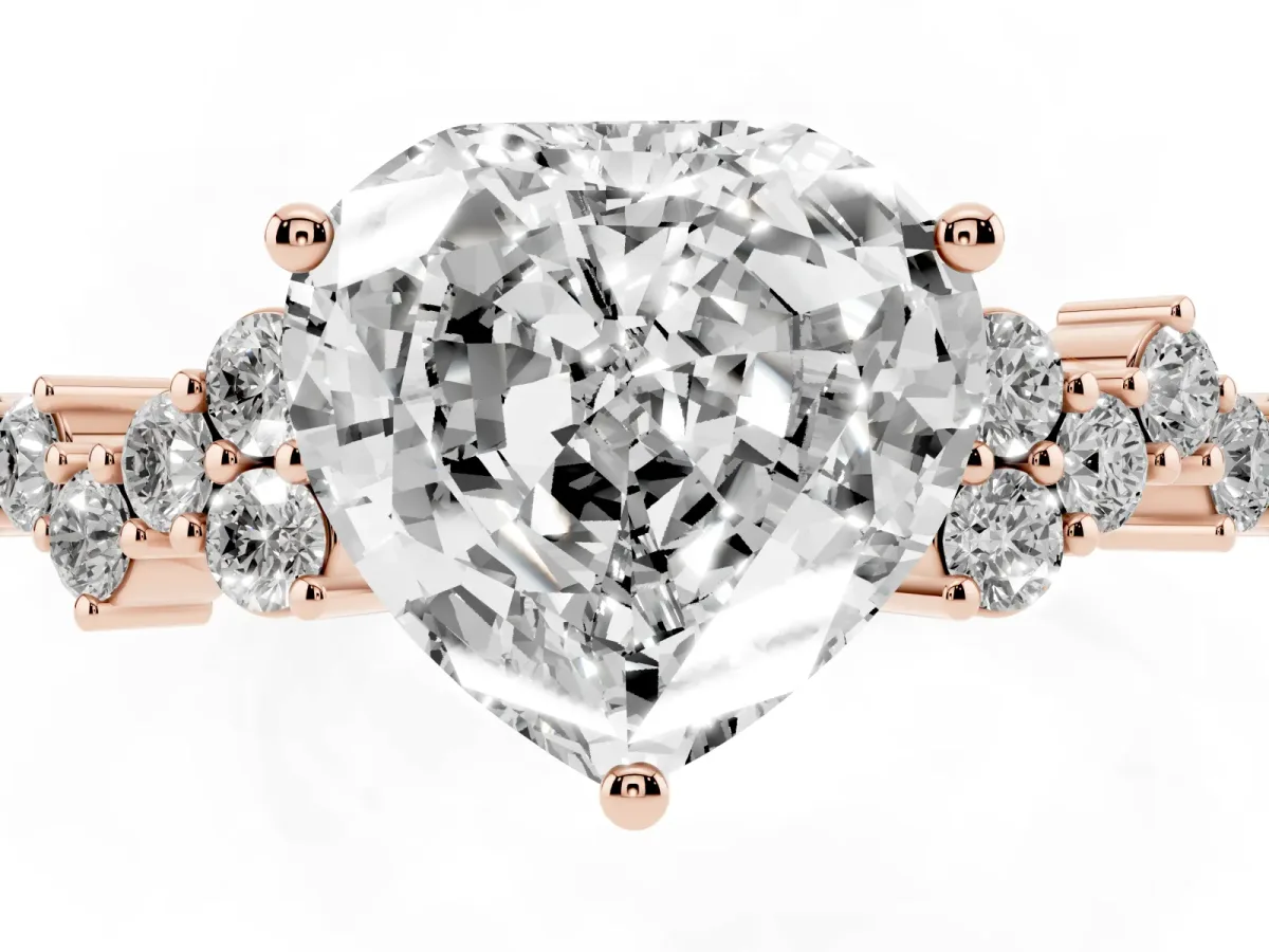 Heart Cut Diamond Scattered Round Accent Ring with Prong Setting Rose gold