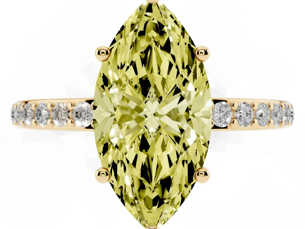 Fancy Yellow Marquise Cut Cut Diamond Pavé Band Ring with Four-Prong Setting Yellow gold