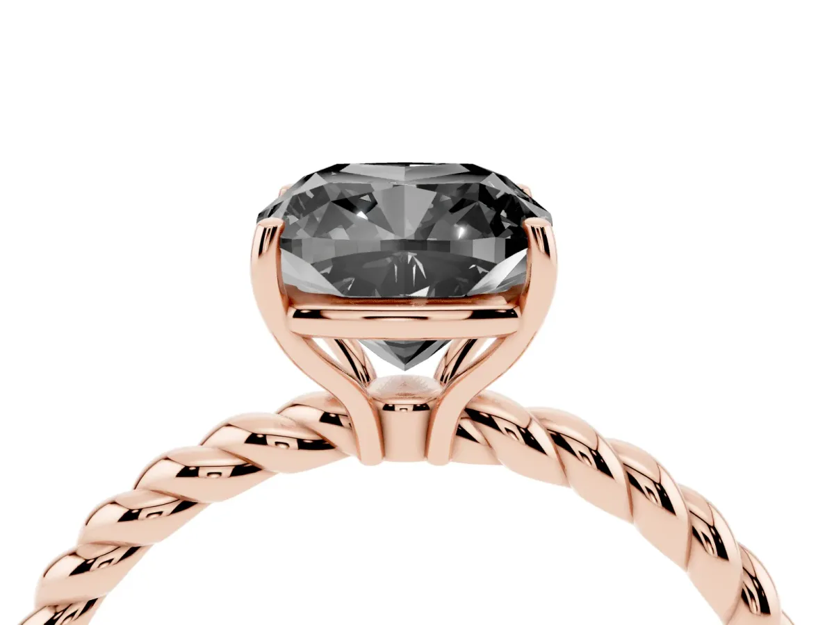 Fancy Black Cushion Cut Solitaire Twisted Band 4-Prong Ring Rose gold