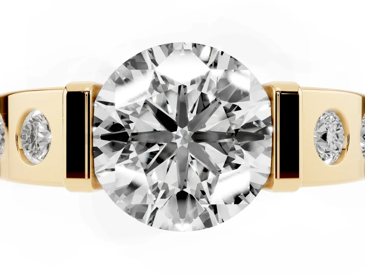 Round Cut Brilliant Channel-Set Diamond Ring with Bezel Prong Setting Yellow gold