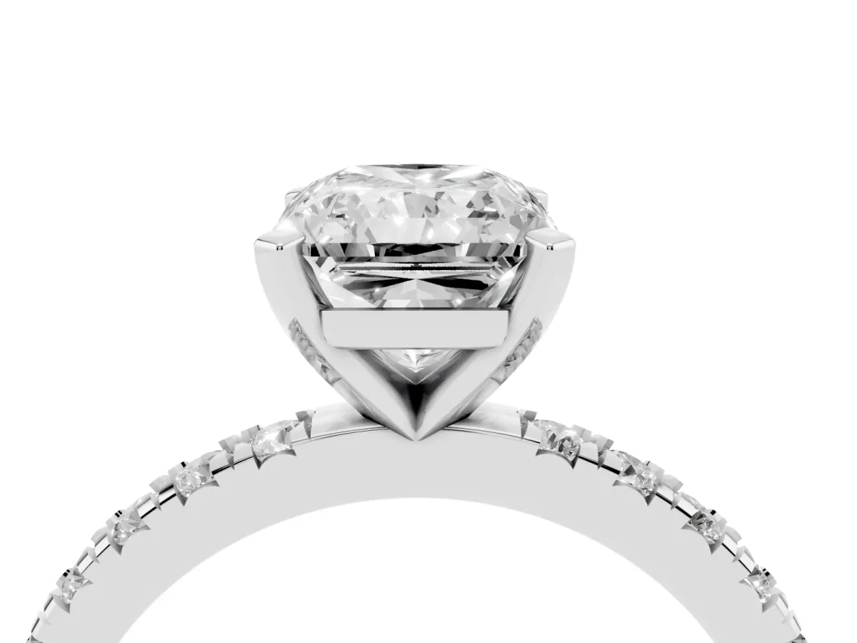 Radiant Cut Diamond Pavé Band Solitaire with Four-Prong Setting Platinum