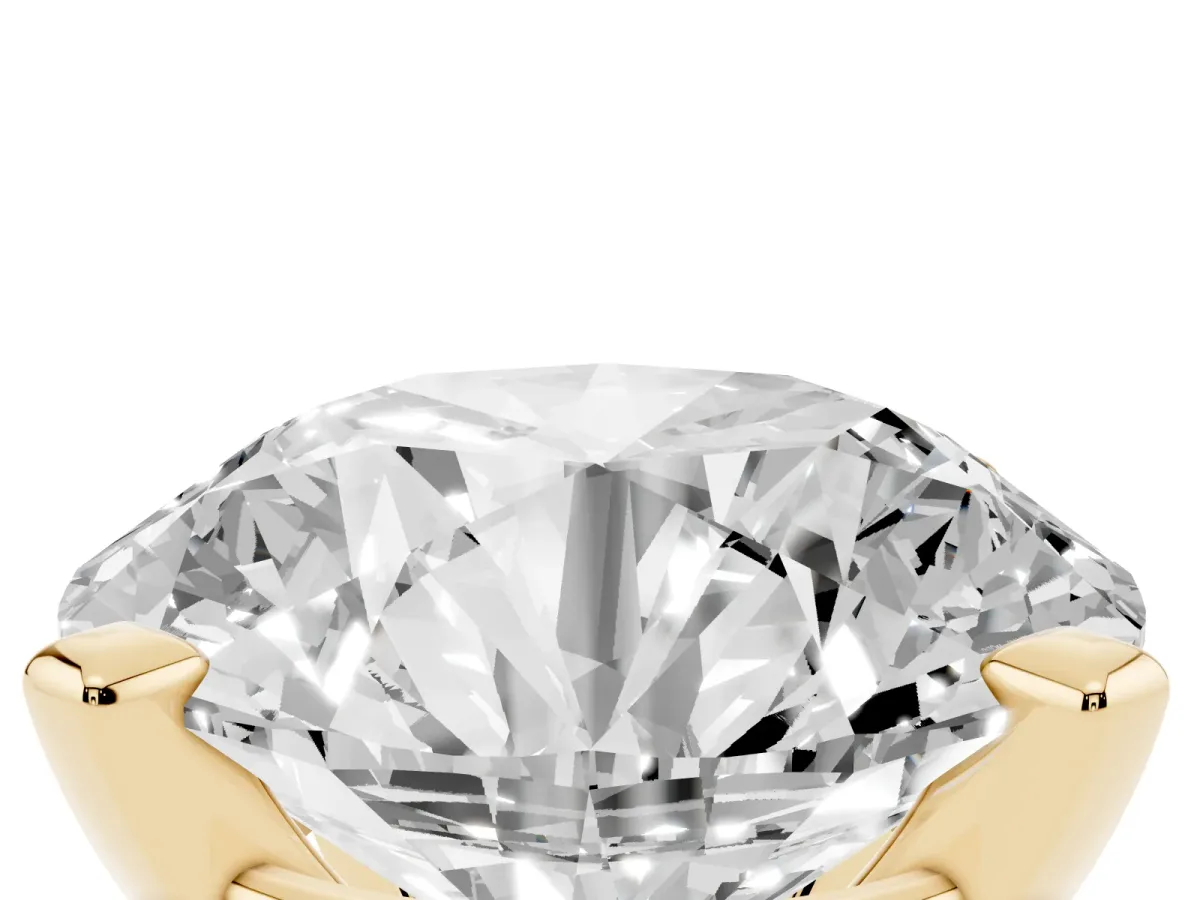 Round Cut Diamond Solitaire Ring with Prong Setting and Classic Band Yellow gold