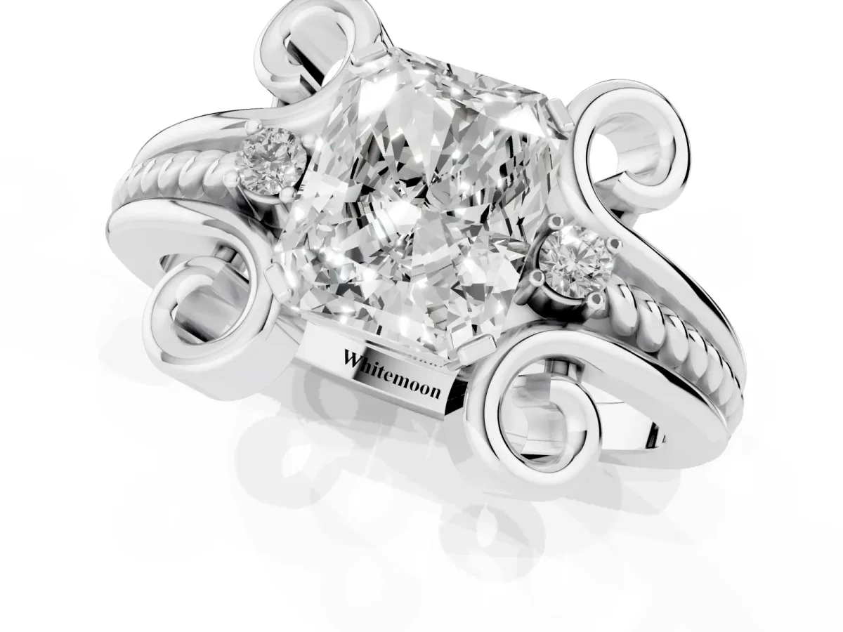 Radiant Cut Solitaire Twisted Band Scroll Prong Ring Platinum