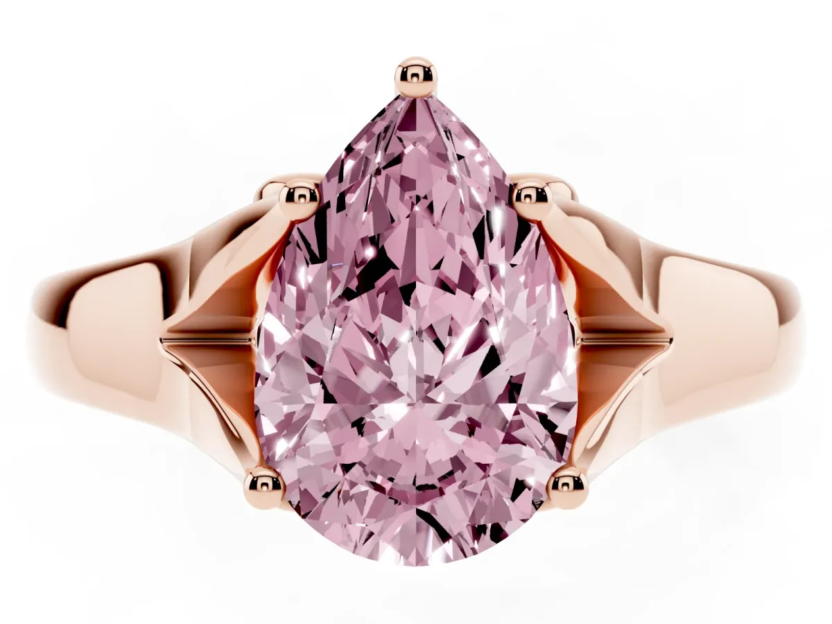 Fancy Pink Pear Cut Solitaire Diamond Ring with Cathedral Band and Four-Prong Setting Rose gold