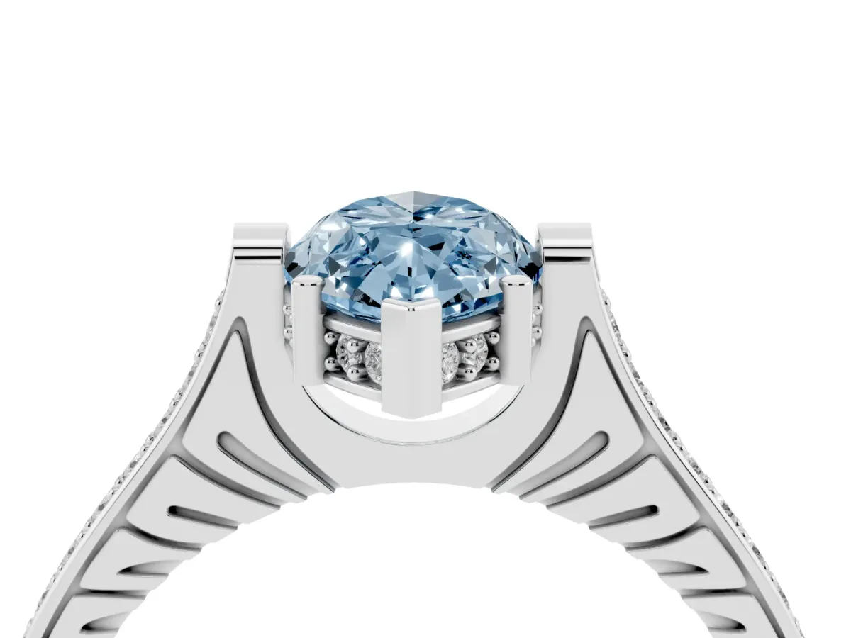 Fancy Blue Marquise Cut Solitaire Diamond Ring with Channel Set Band and Bezel Prong Setting Platinum