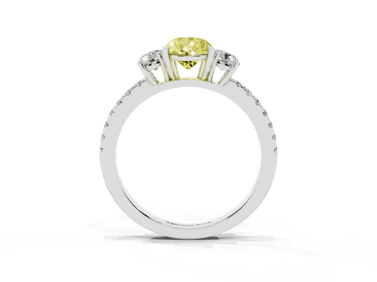 Fancy Yellow Three-Stone Pear Cut Cut Diamond Pavé Band with Prong Setting Silver